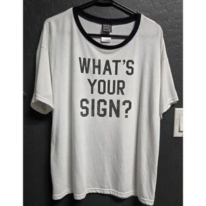 Modern Lux Whats Your Sign Zodiac Astrology Ringer Tee White Black Graphic Shirt